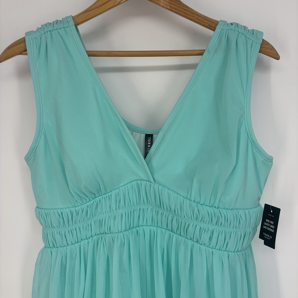 Torrid Swimsuit Sz 1-DD/F Mesh Overlay Swim Dress Aruba Blue Beach Resort Boho - Picture 2 of 11